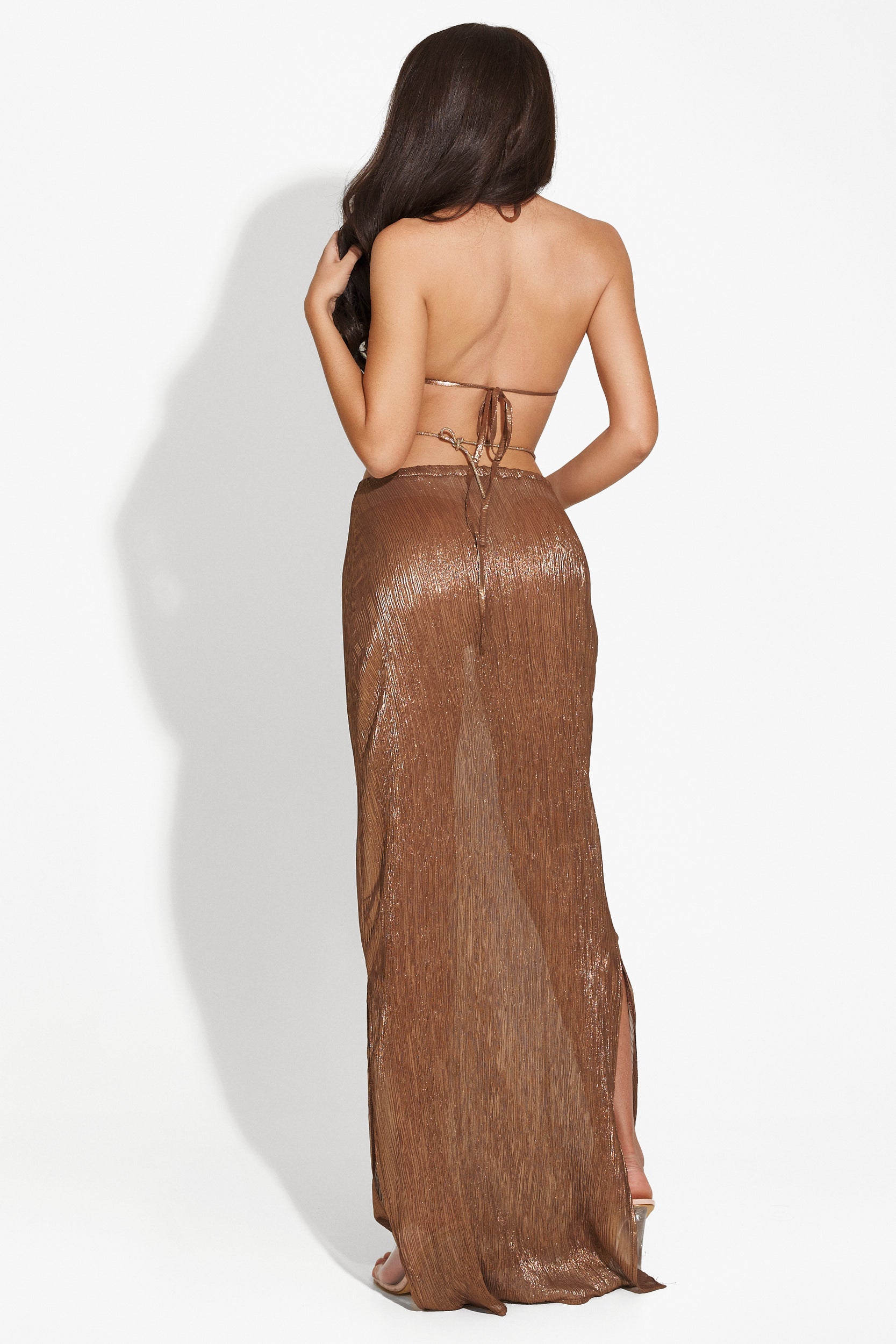 Compleu cu fusta lunga maro Micaela Wasari