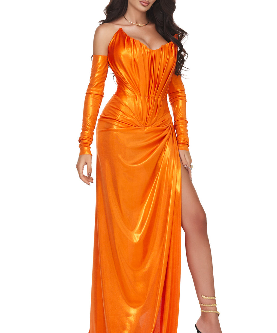 Rochie dama lunga portocalie Emelyse Wasari