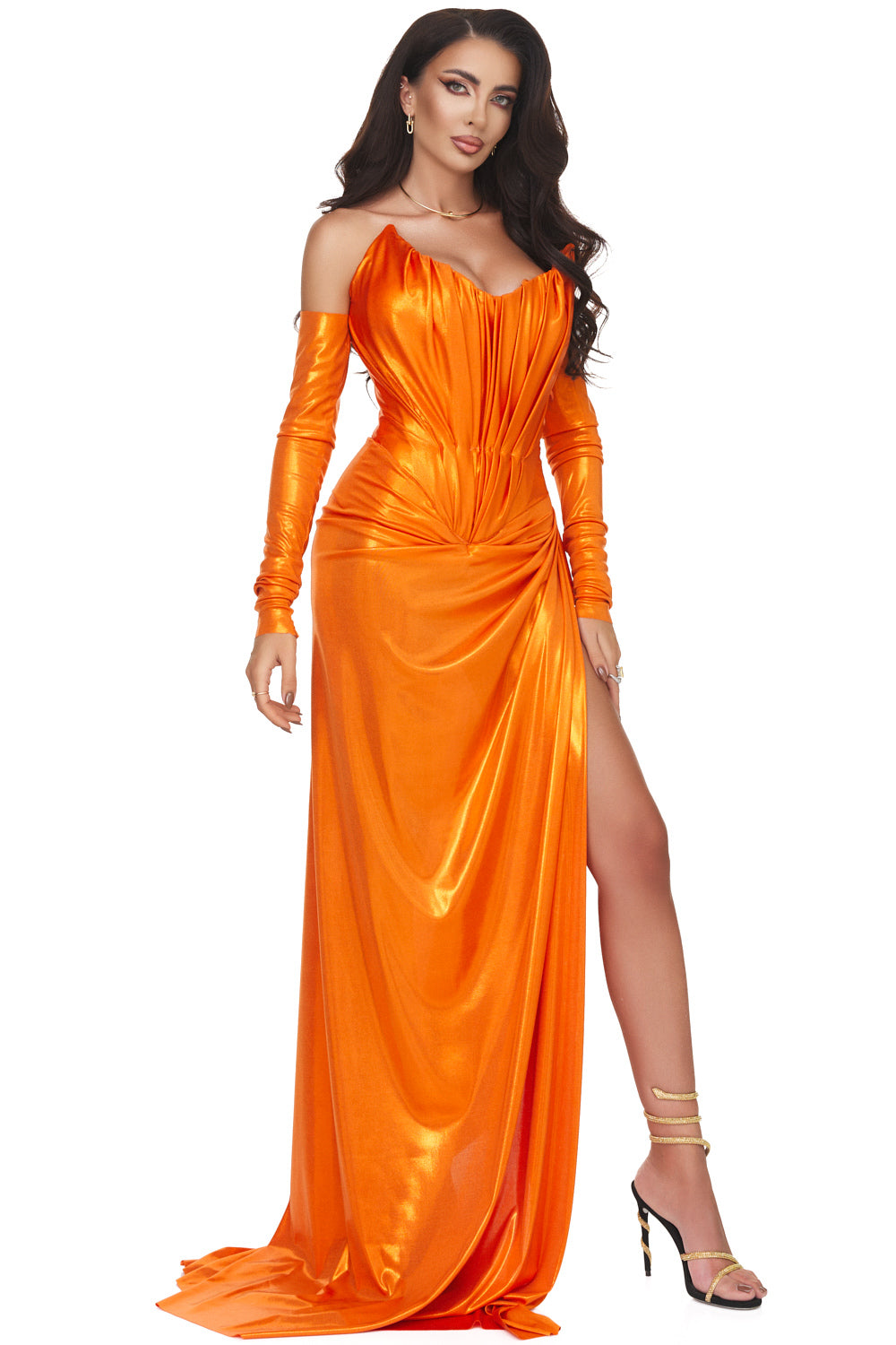 Rochie dama lunga portocalie Emelyse Wasari