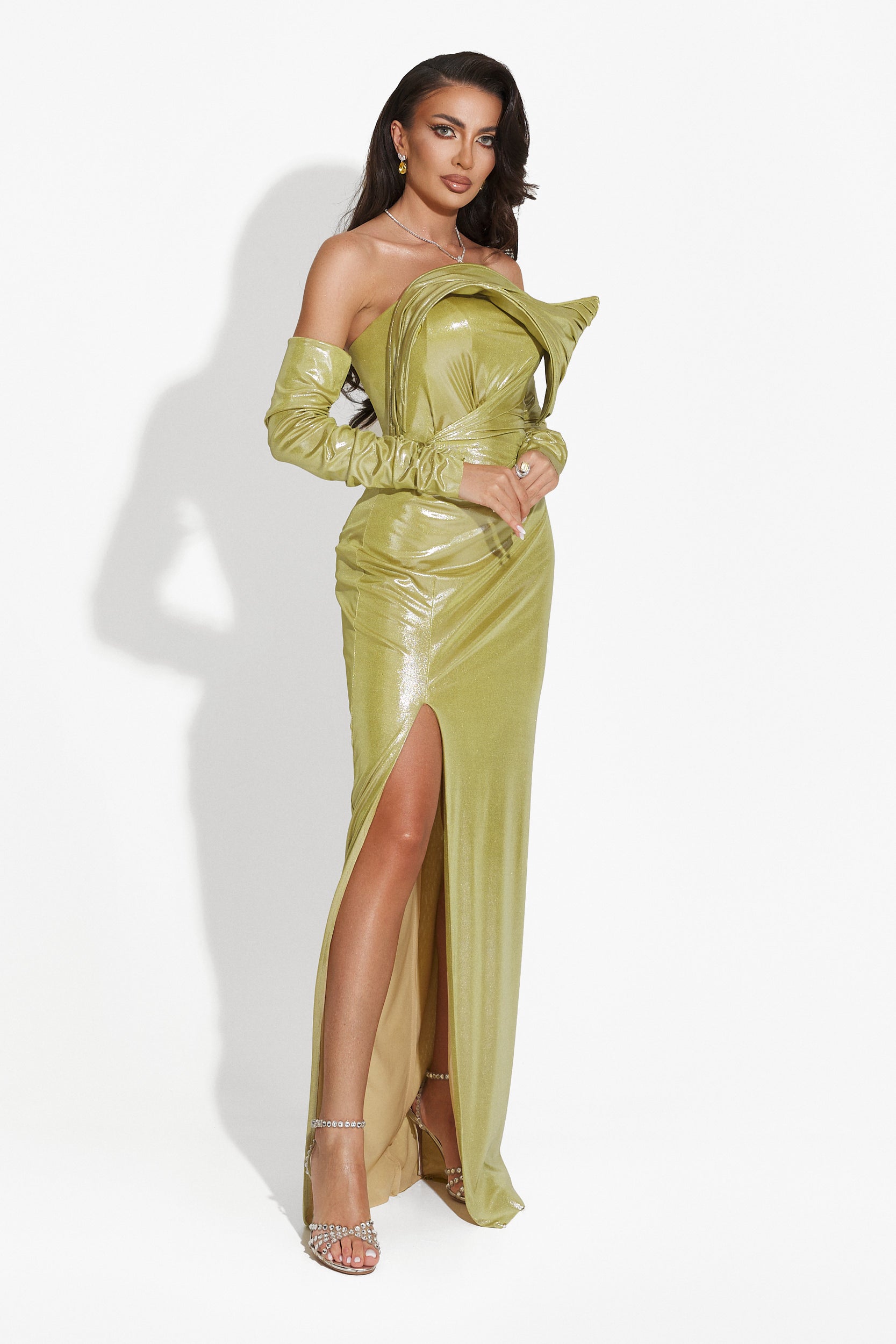 Rochie dama lunga verde lime Kamilya Wasari
